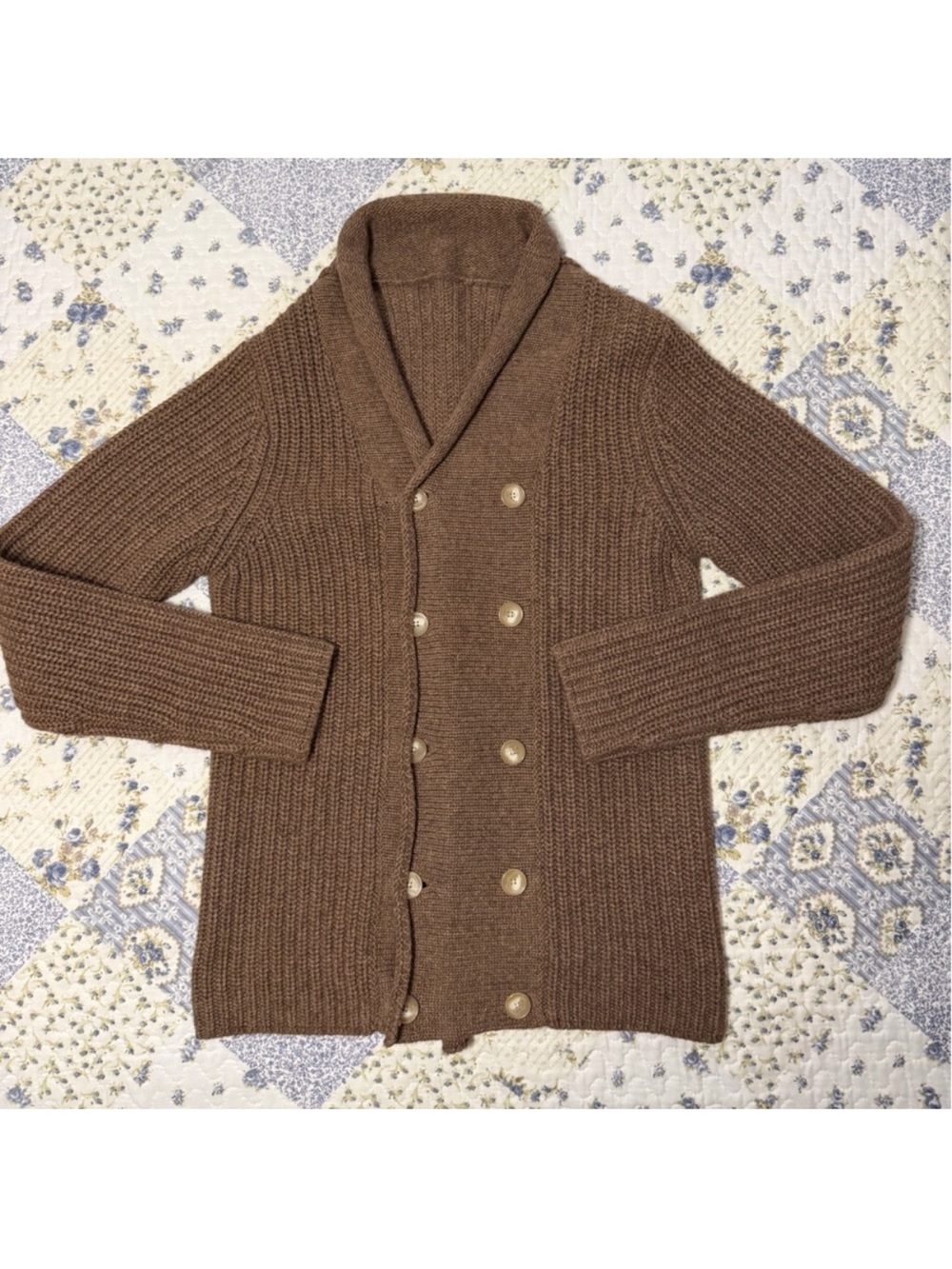 Gant - Brown Shawl Collar Double-Breasted Men's Sweater